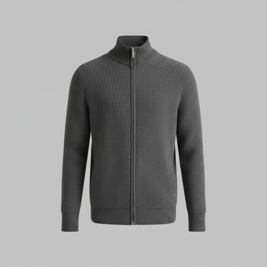 Men's Black Cardigan | Slim Fit Ribbed Zip Up Sweater