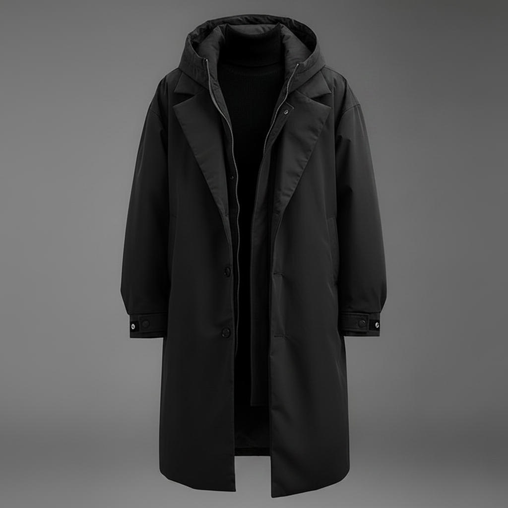 Men's Long Waterproof Trench Coat | Winter Coat with Hood