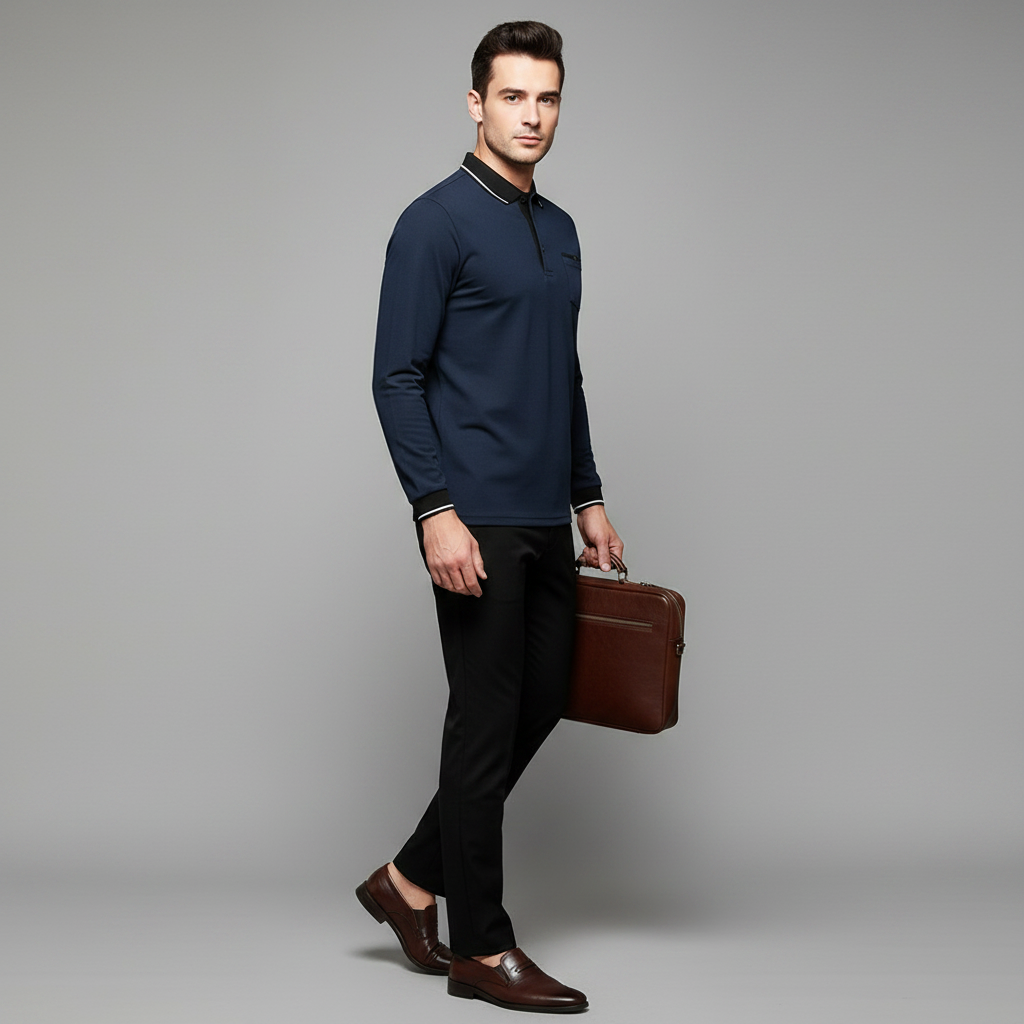 Elegant Long Sleeve Men's Polo Shirt | Classic Fit Fashion