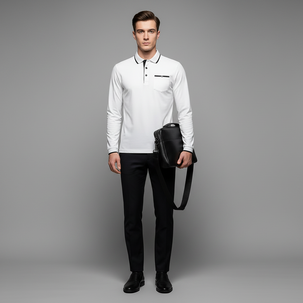 Elegant Long Sleeve Men's Polo Shirt | Classic Fit Fashion