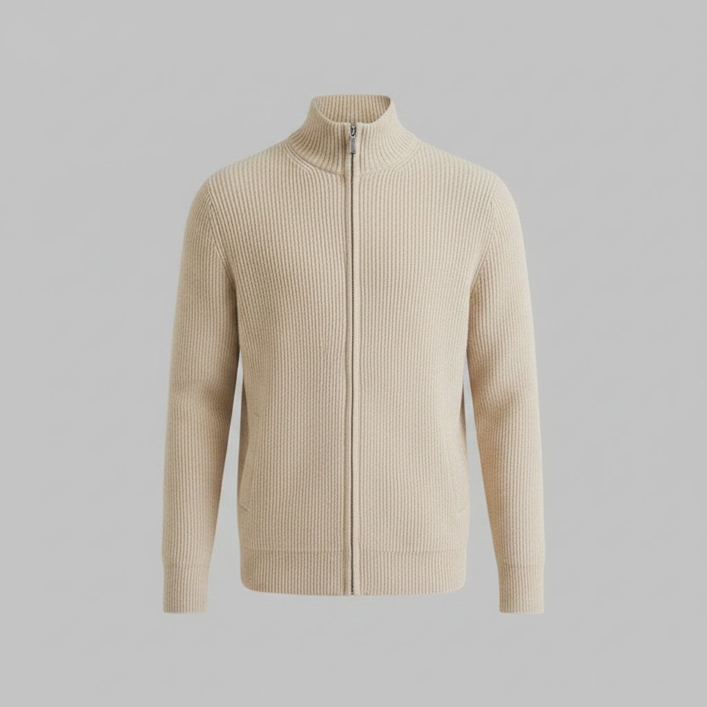 Men's Black Cardigan | Slim Fit Ribbed Zip Up Sweater