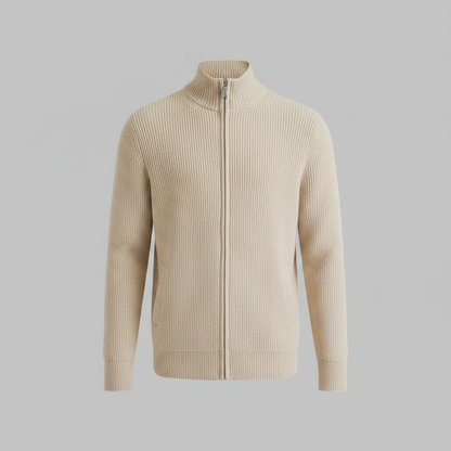 Men's Black Cardigan | Slim Fit Ribbed Zip Up Sweater