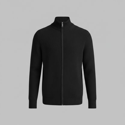 Men's Black Cardigan | Slim Fit Ribbed Zip Up Sweater