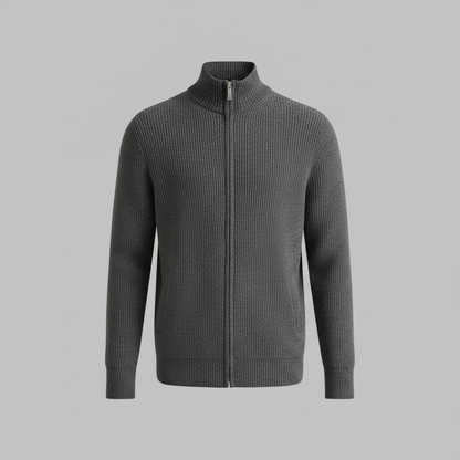 Men's Black Cardigan | Slim Fit Ribbed Zip Up Sweater
