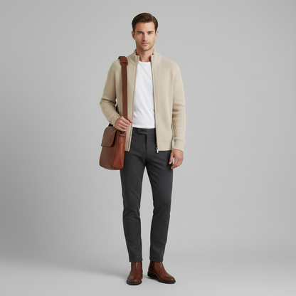 Men's Black Cardigan | Slim Fit Ribbed Zip Up Sweater