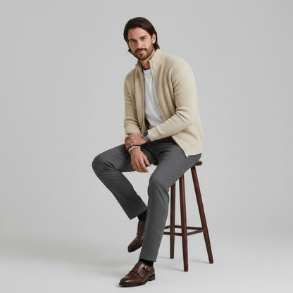 Men's Black Cardigan | Slim Fit Ribbed Zip Up Sweater