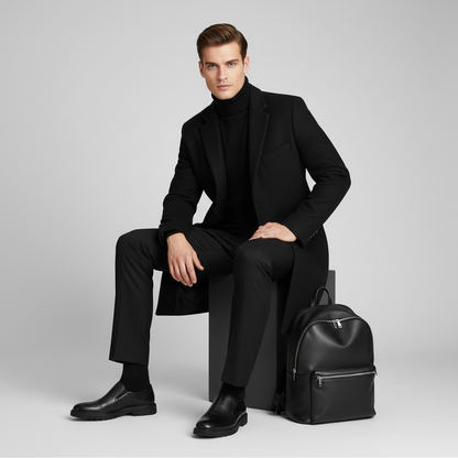 Men's Long Coat | Stylish Notched Lapel Overcoat