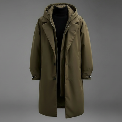 Men's Long Waterproof Trench Coat | Winter Coat with Hood