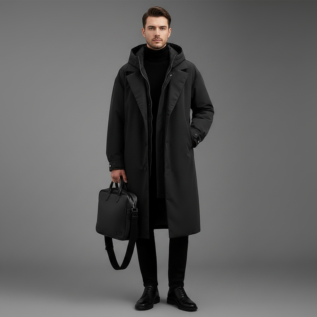 Men's Long Waterproof Trench Coat | Winter Coat with Hood