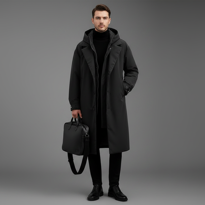 Men's Long Waterproof Trench Coat | Winter Coat with Hood