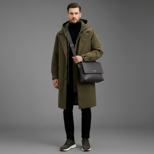 Men's Long Waterproof Trench Coat | Winter Coat with Hood