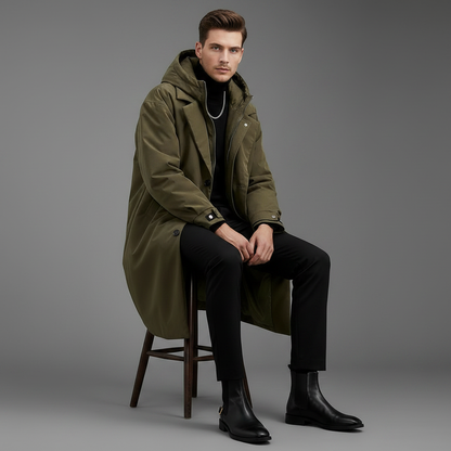 Men's Long Waterproof Trench Coat | Winter Coat with Hood