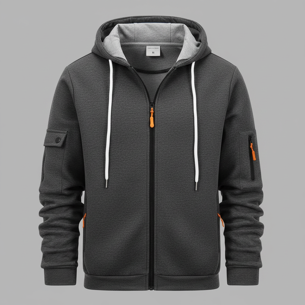 Men's Utility Hoodie | Zip-Up Sweatshirt with Drawstring Hood