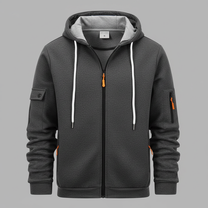 Men's Utility Hoodie | Zip-Up Sweatshirt with Drawstring Hood