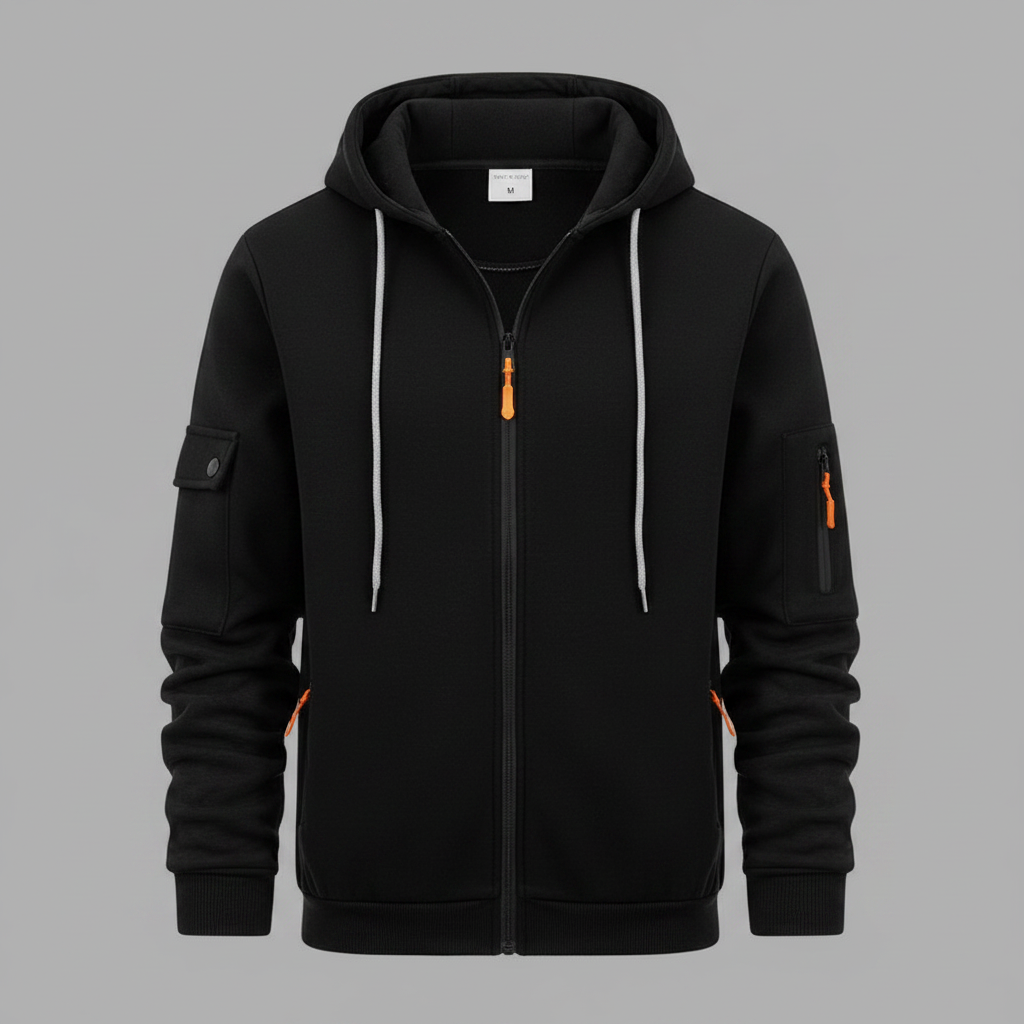 Men's Utility Hoodie | Zip-Up Sweatshirt with Drawstring Hood