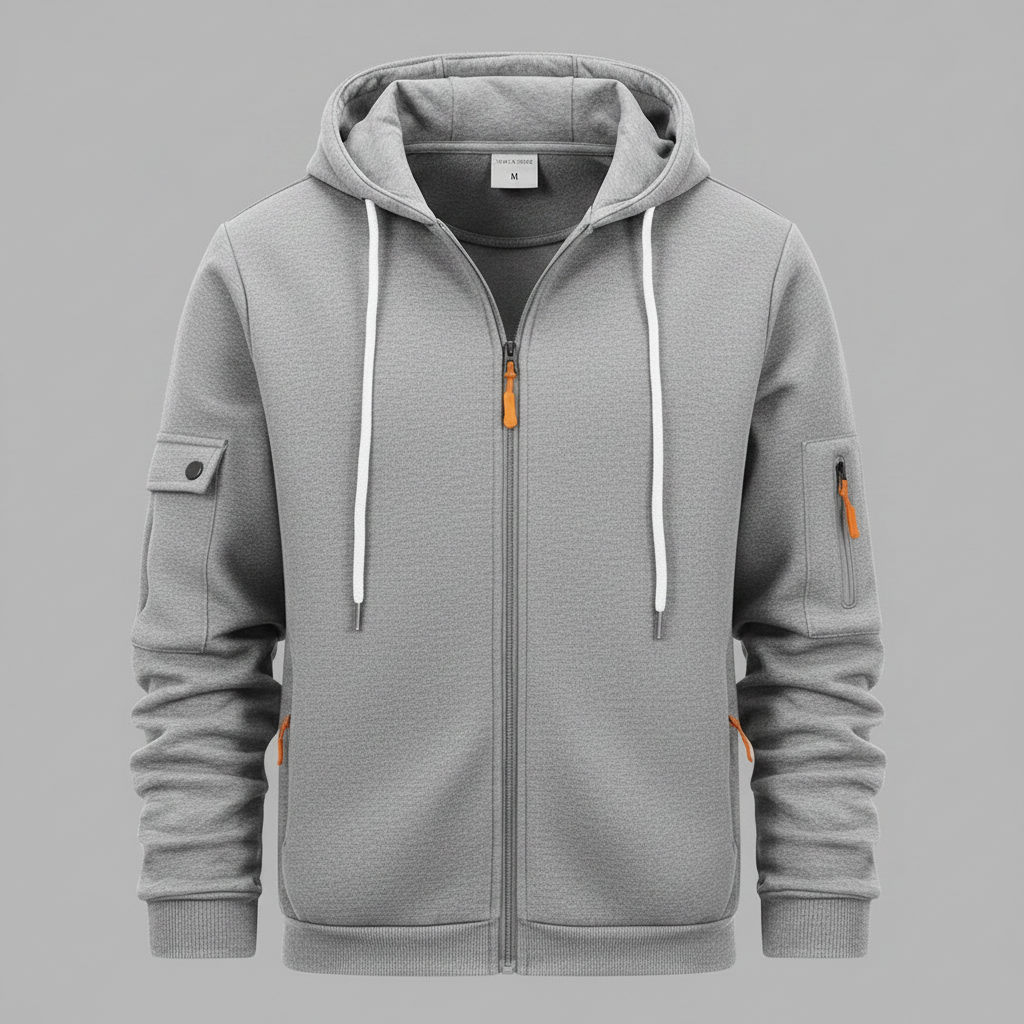 Men's Utility Hoodie | Zip-Up Sweatshirt with Drawstring Hood