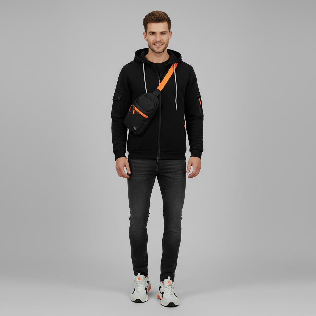 Men's Utility Hoodie | Zip-Up Sweatshirt with Drawstring Hood